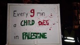 Teilnehmerin mit Plakat, Frieden-für-Paästina-Demo, Stuttgart, 19.11.23